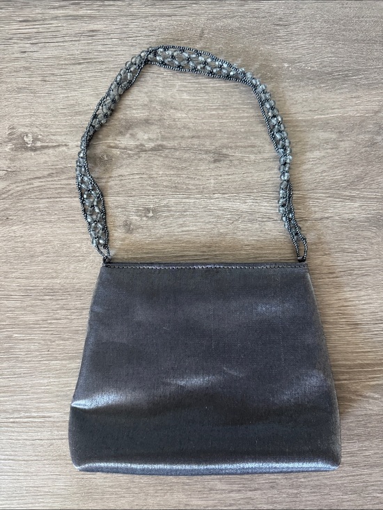 La Regale Handbags - Purplish Gray Metallic Evening Mini Bag with Beaded Strap